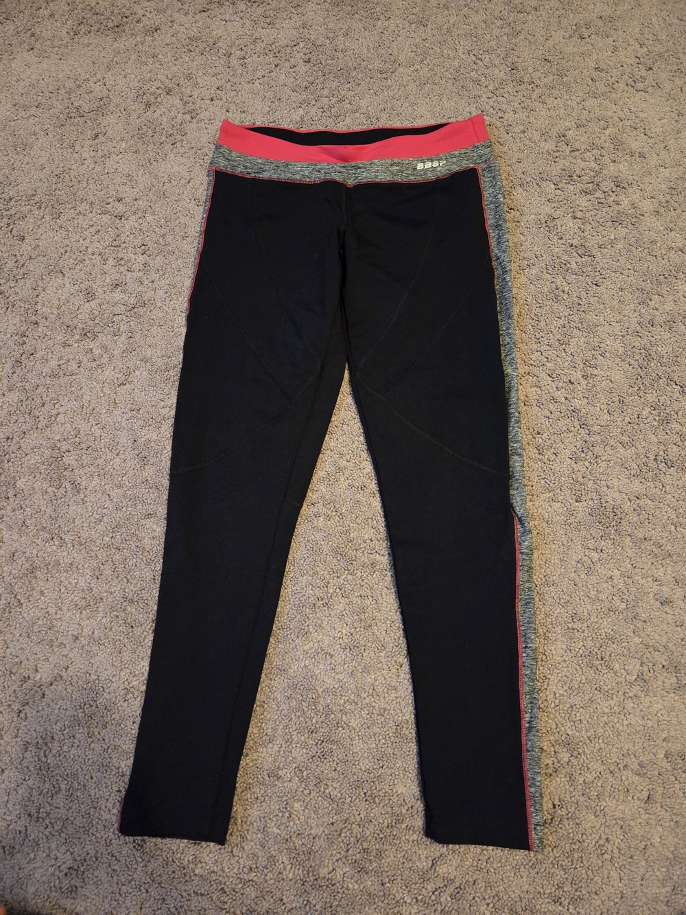 Bebe Sport Colorblock Leggings Women's Medium Black Grey Pink Neon Bodycon Yoga